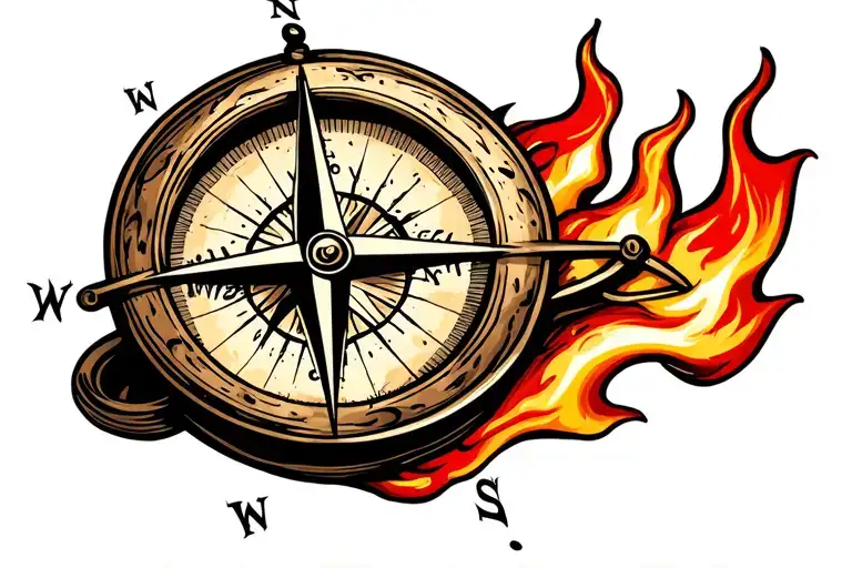 compass water fire globe tattoo design idea