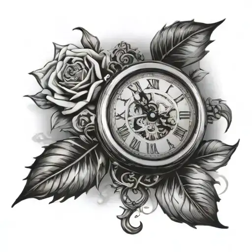 “I want a forearm tattoo in a realistic style and in black and white. The main design is an old clock tattoo design idea