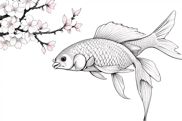 gemini cherry blossom with koi fish transforming tattoo design idea