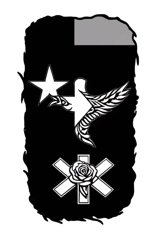 Texas flag and emt symbol with tribal and rose tattoo design idea