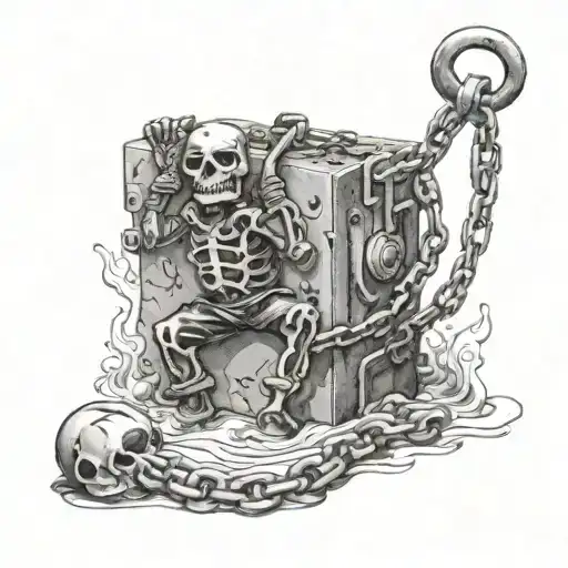 crossbones diver with a chain tied to a concrete block with a underwater person torching prthe chain tattoo design idea