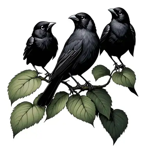The name lochlan witha a bean plant growing with 3 black birds tattoo design idea