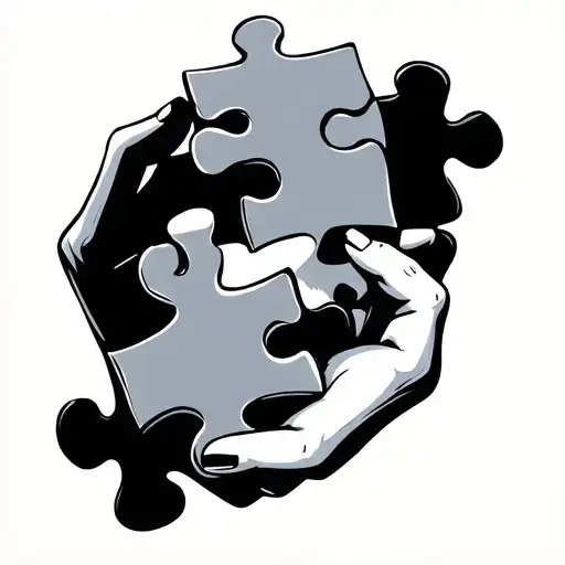 3 person holding a puzzle pieces tattoo design idea