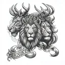 Scottish Lion and Stag with the words 'Je Suis Prest tattoo design idea