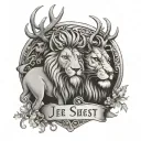 Scottish Lion and Stag with the words 'Je Suis Prest tattoo design idea