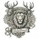 Scottish Lion and Stag with the words 'Je Suis Prest tattoo design idea