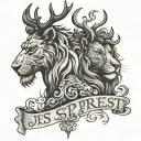 Scottish Lion and Stag with the words 'Je Suis Prest tattoo design idea