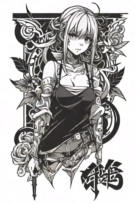 anime girl waifus tattoo design idea