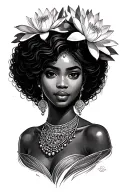 african princess with water lily crown  tattoo design idea