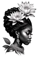 african princess with water lily crown  tattoo design idea