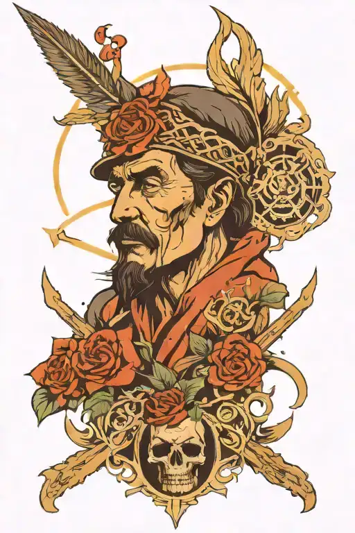 a man who has overcome his traumas from his toxic and destructive father, forgotten his father and he is in peace now tattoo design idea