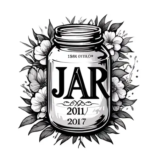 Jar with the word JAR on front and 1980 2012 and 2017 in roman numeral  tattoo design idea