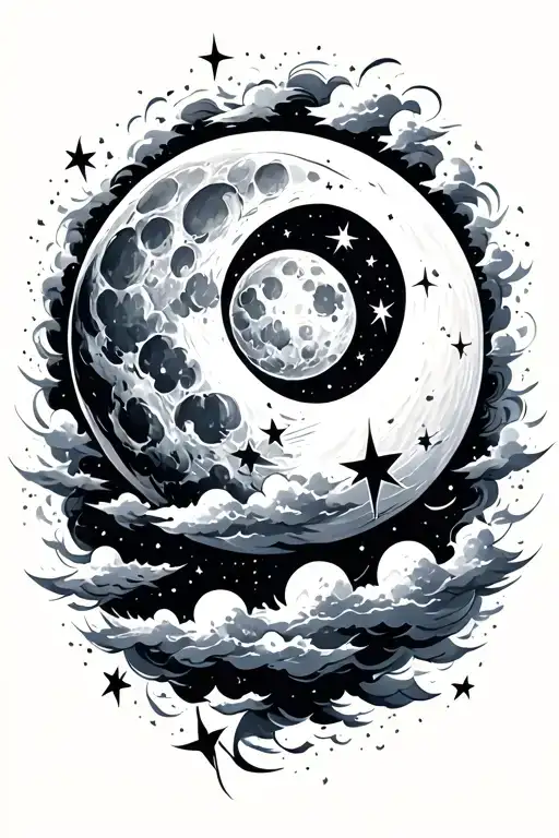 moon cloud stars chaotic tattoo design idea