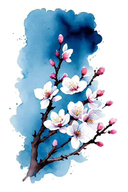 Plum Blossom branches paint brush stroke style tattoo design idea