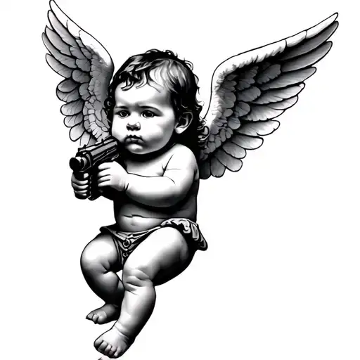baby angel holding gun tattoo design idea