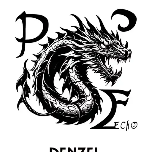 "Denzel" Dragon echo with the name Denzel tattoo design idea