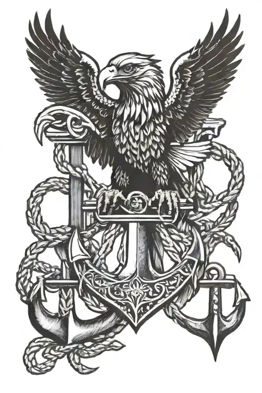 Eagle behind anchor holding with talons showing tattoo design idea
