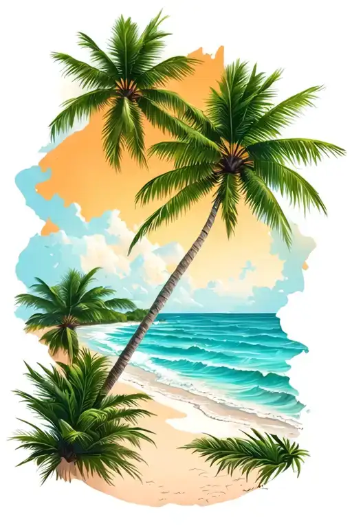 beach, palm tree, Dominican Republic map outline tattoo design idea