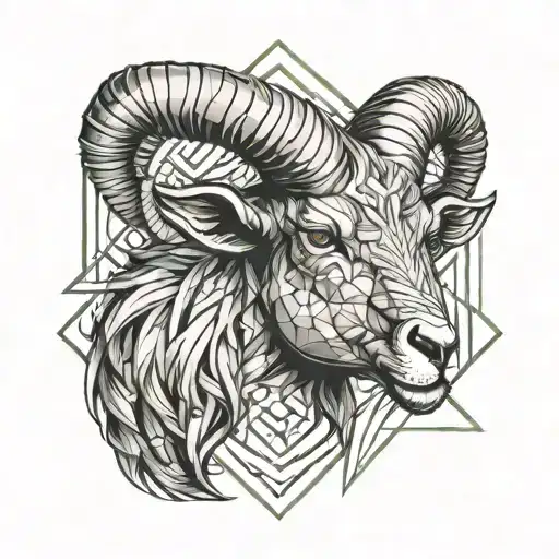 Aries in half realistic and half geometric style tattoo design idea