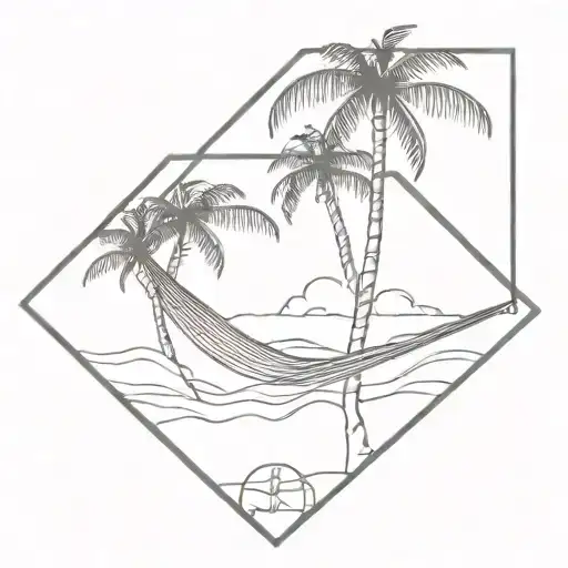 diamond shaped, hammock, palm tree, wave breaking tattoo design idea