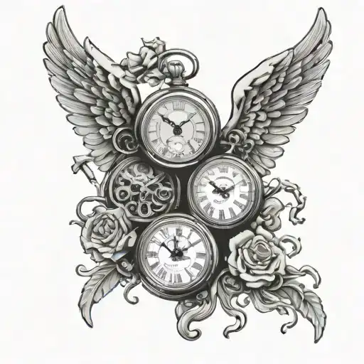 melting pocket watches with angel wings tattoo design idea