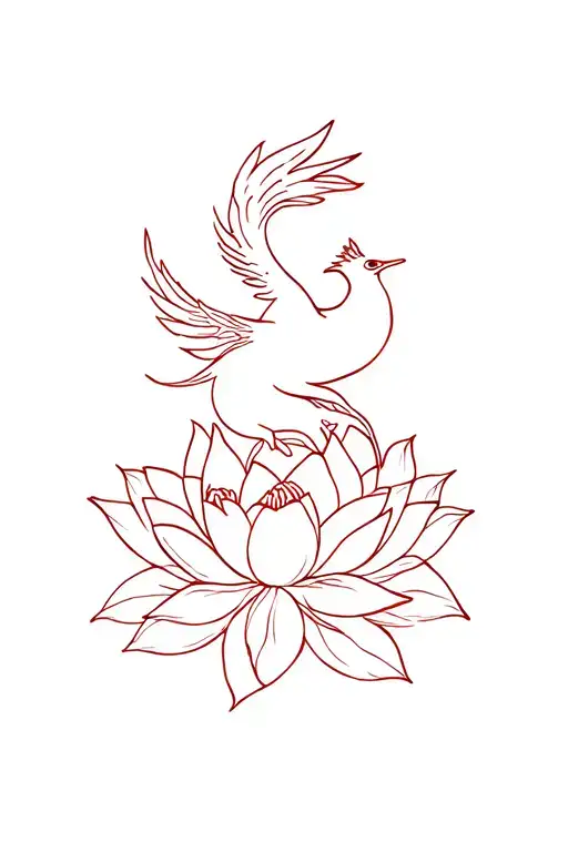 phoenix bird and lotus flower tattoo design idea