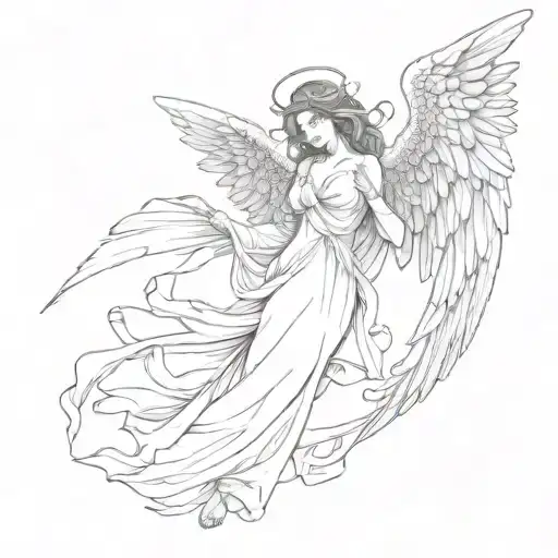 full length girl angel tattoo design idea