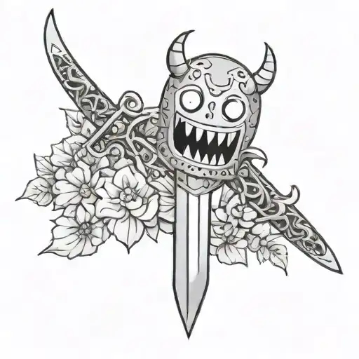 demon blood sword from adventure time with flowers tattoo design idea