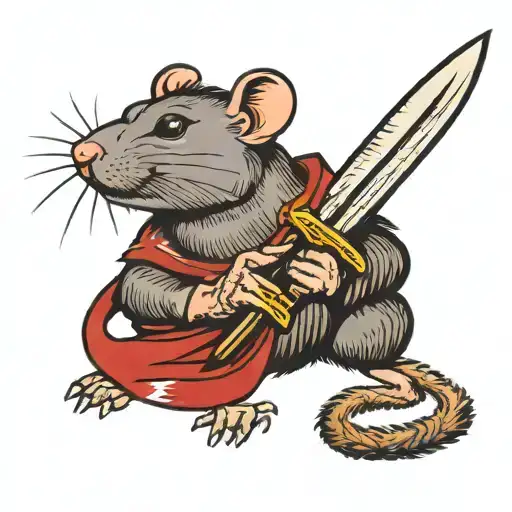 rat holding a dagger, royal, happy tattoo design idea