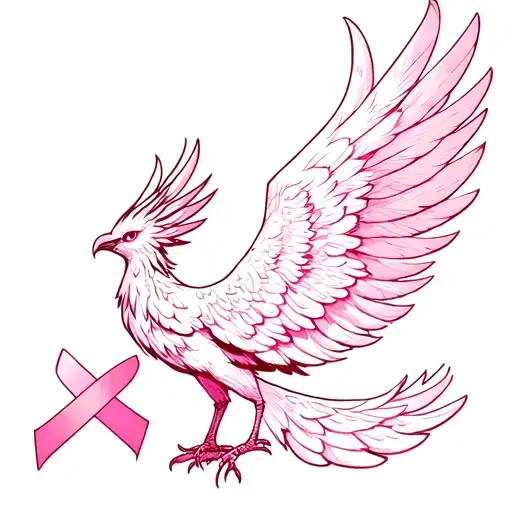 a phoenix rising tattoo where the wing feathers themselves are replaced with awareness ribbons — pink for breast cancer  tattoo design idea