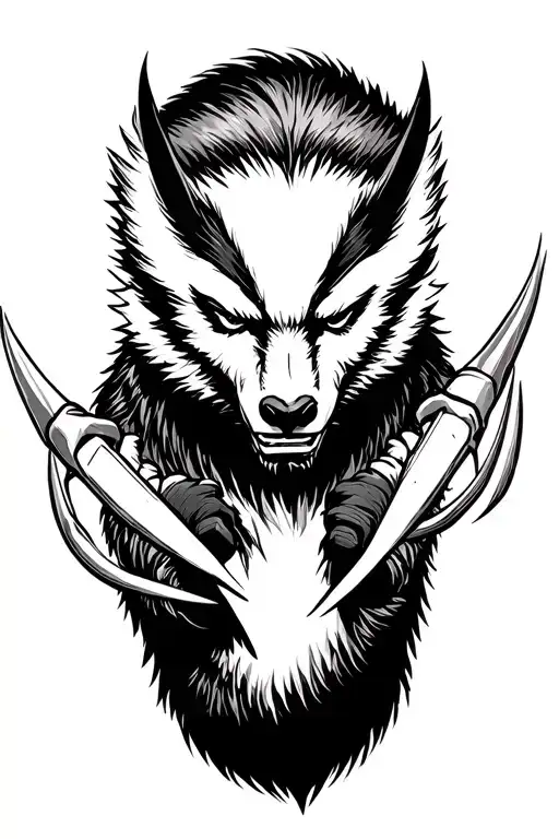 a gentle Wolverine animal in the wild showing its claws tattoo design idea