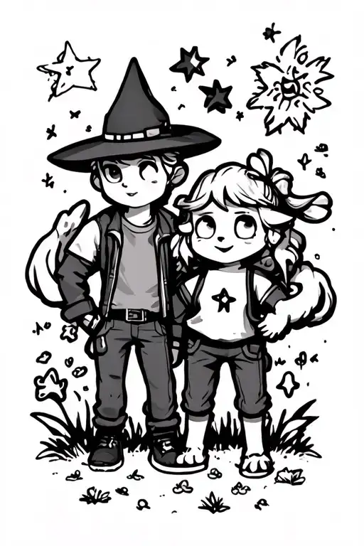 stardrop and junimos from Stardew valley tattoo design idea