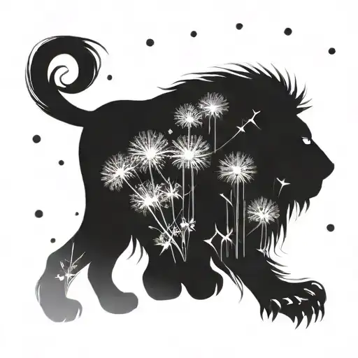 dandelion stars lion tattoo design idea