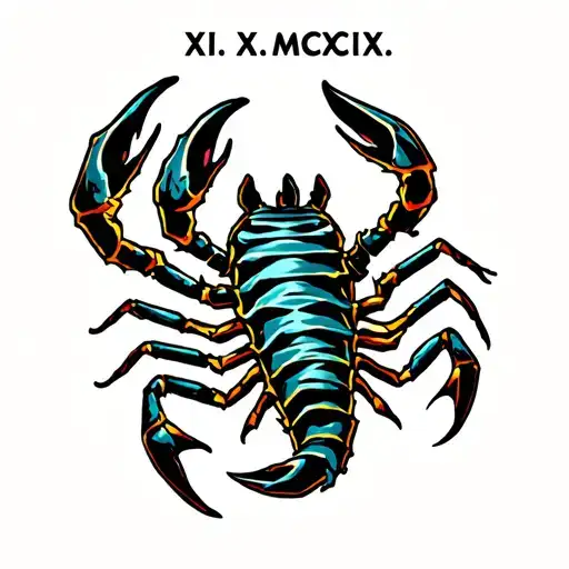 "XI.XI.MCMXCIX" scorpio zodiac sign tattoo design idea