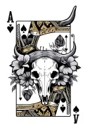flowers with bull skull with king playing card featuring tattoo design idea