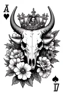 flowers with bull skull with king playing card featuring tattoo design idea