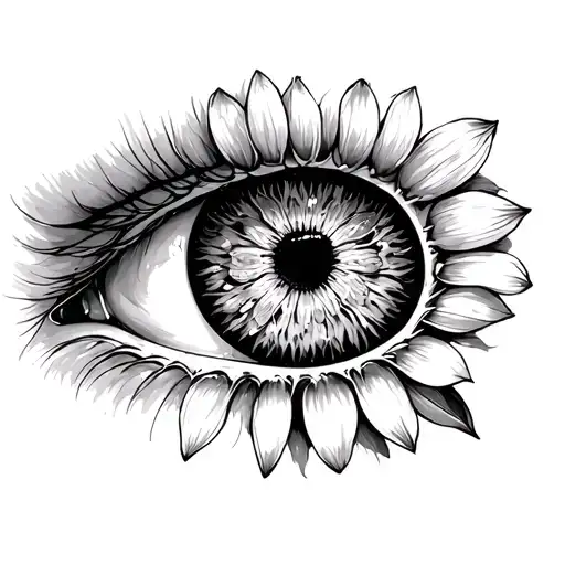 Eye with cempasuchil flower in the iris of the eye, the petals of the flower can't come out of the iris tattoo design idea