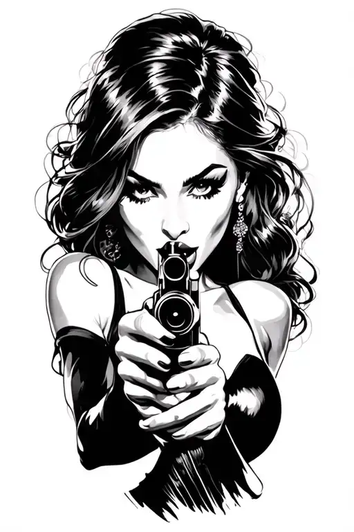 seductive female licking a gun tattoo design idea