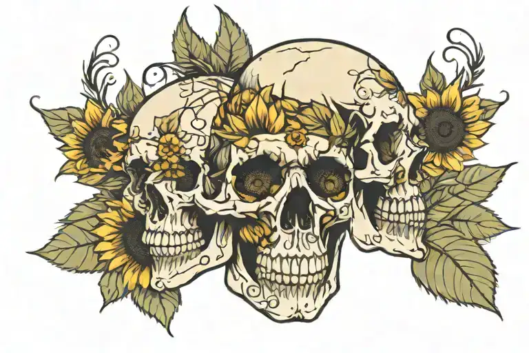 sunflowers wrapped into skull inside tattoo design idea