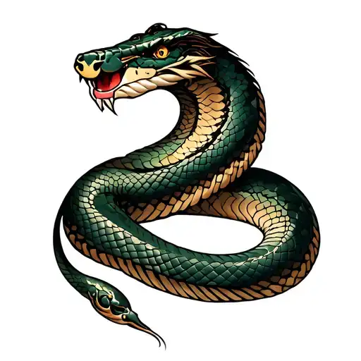 snake with samurai warrior armor tattoo design idea