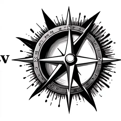 compass star surrounded by soundwaves , subwoofer tattoo design idea