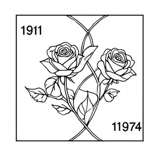 1991 and 1974 incorporated with roses intertwined tattoo design idea