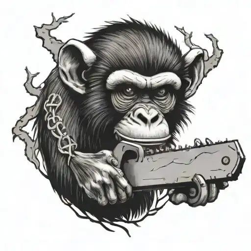 monkey, tree, chainsaw tattoo design idea