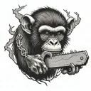 monkey, tree, chainsaw tattoo design idea
