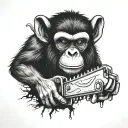 monkey, tree, chainsaw tattoo design idea