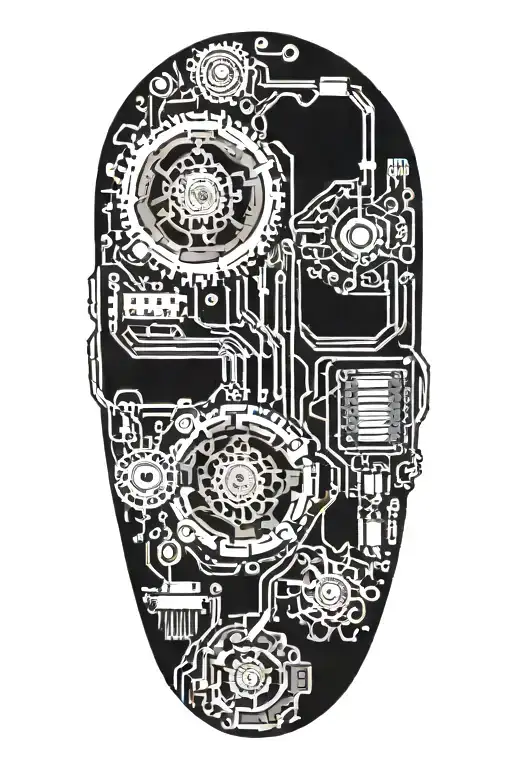 computer, circuit board, flowers wrapped tattoo design idea
