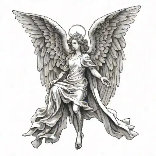 Create a tattoo of a guardian angel watching over your daughter and wife, symbolizing your dedication to protecting and caring for them tattoo design idea