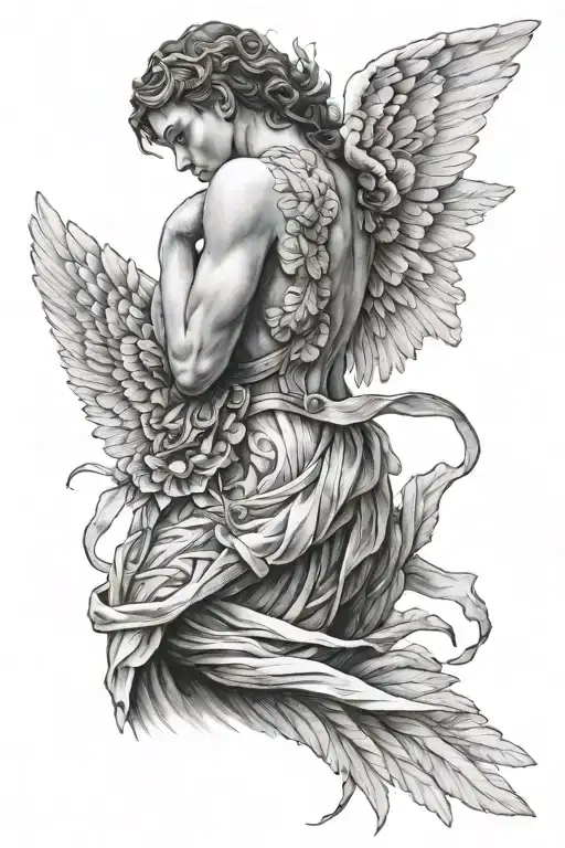 protective angel watching tattoo design idea