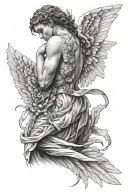 protective angel watching tattoo design idea