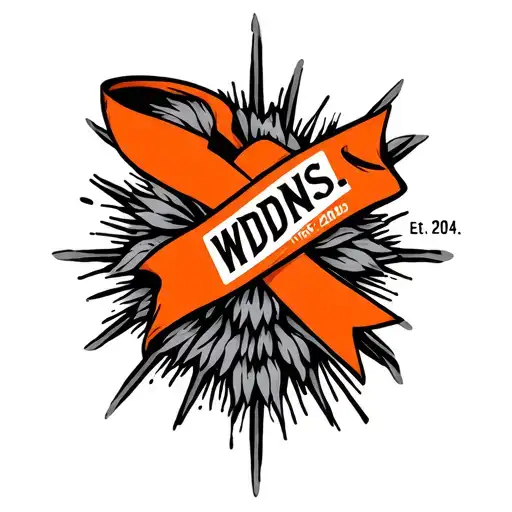 "WDNS." followed by orange MS ribbon with "Est. 2024" underneath  tattoo design idea